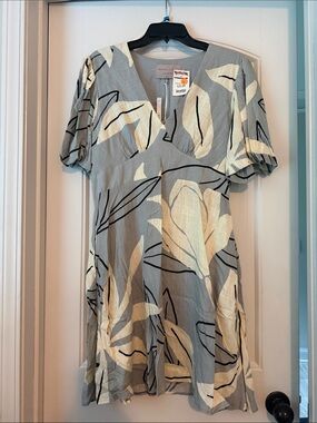 Gray Floral V-Neck Dress